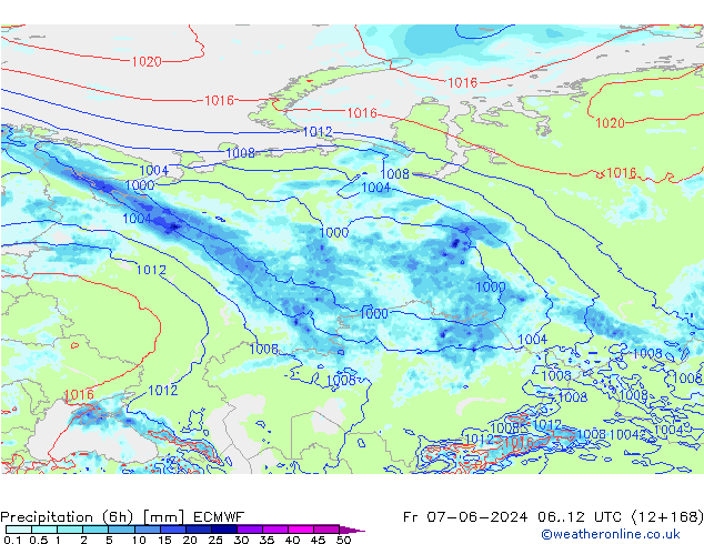 Precipitazione (6h) ECMWF ven 07.06.2024 12 UTC