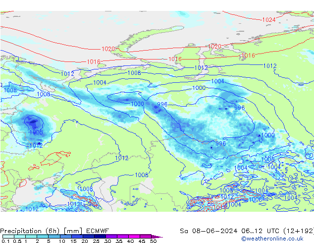 Z500/Regen(+SLP)/Z850 ECMWF za 08.06.2024 12 UTC