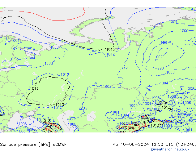 pressão do solo ECMWF Seg 10.06.2024 12 UTC