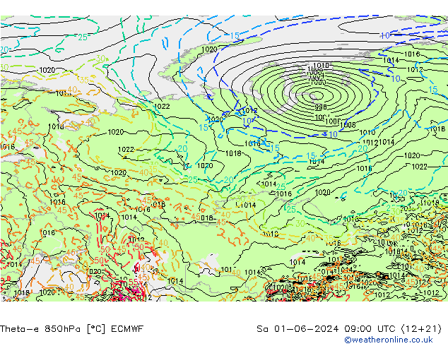 Theta-e 850hPa ECMWF  01.06.2024 09 UTC