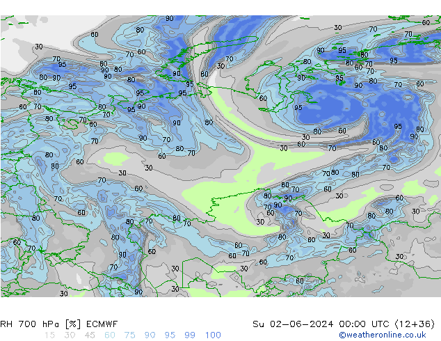 RH 700 hPa ECMWF Ne 02.06.2024 00 UTC