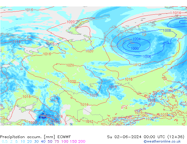 Precipitation accum. ECMWF Ne 02.06.2024 00 UTC