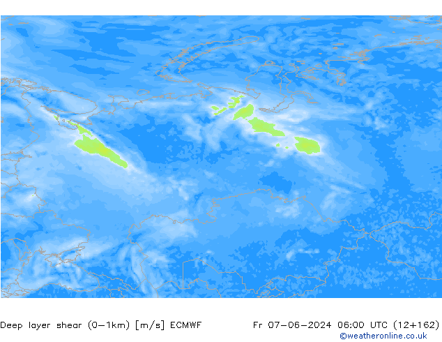 Deep layer shear (0-1km) ECMWF Pá 07.06.2024 06 UTC