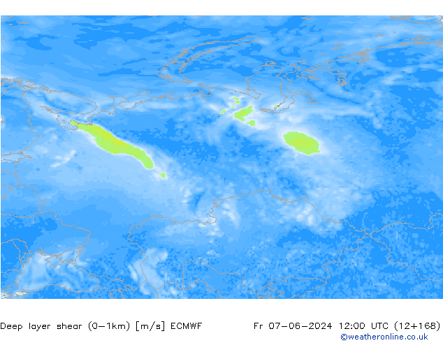 Deep layer shear (0-1km) ECMWF пт 07.06.2024 12 UTC