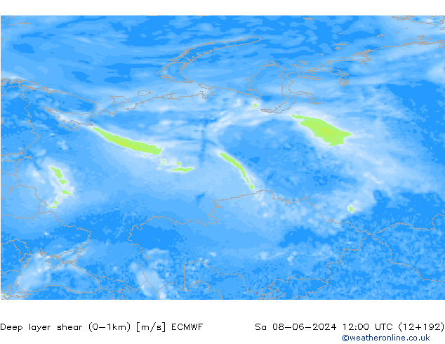 Deep layer shear (0-1km) ECMWF so. 08.06.2024 12 UTC