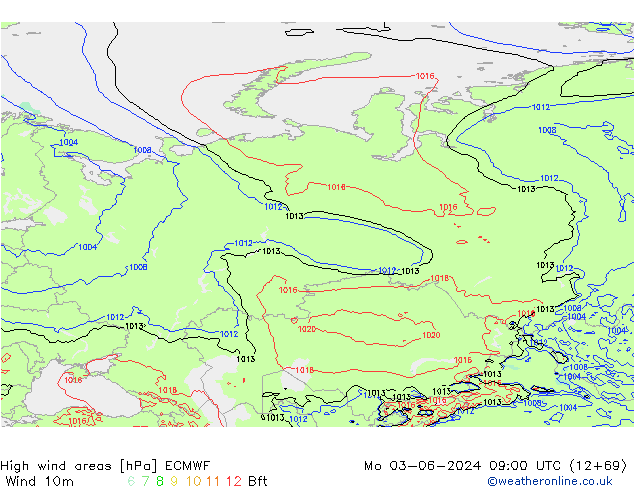 yüksek rüzgarlı alanlar ECMWF Pzt 03.06.2024 09 UTC