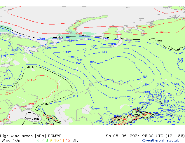 yüksek rüzgarlı alanlar ECMWF Cts 08.06.2024 06 UTC