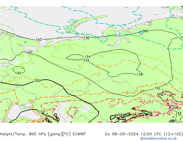 Z500/Rain (+SLP)/Z850 ECMWF so. 08.06.2024 12 UTC