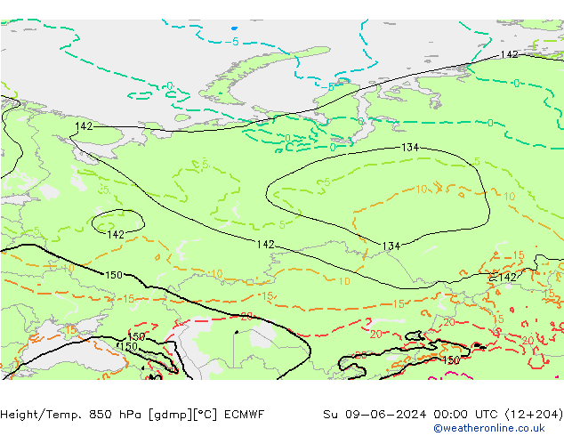 Z500/Rain (+SLP)/Z850 ECMWF Вс 09.06.2024 00 UTC