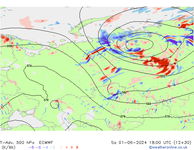 T-Adv. 500 hPa ECMWF sam 01.06.2024 18 UTC