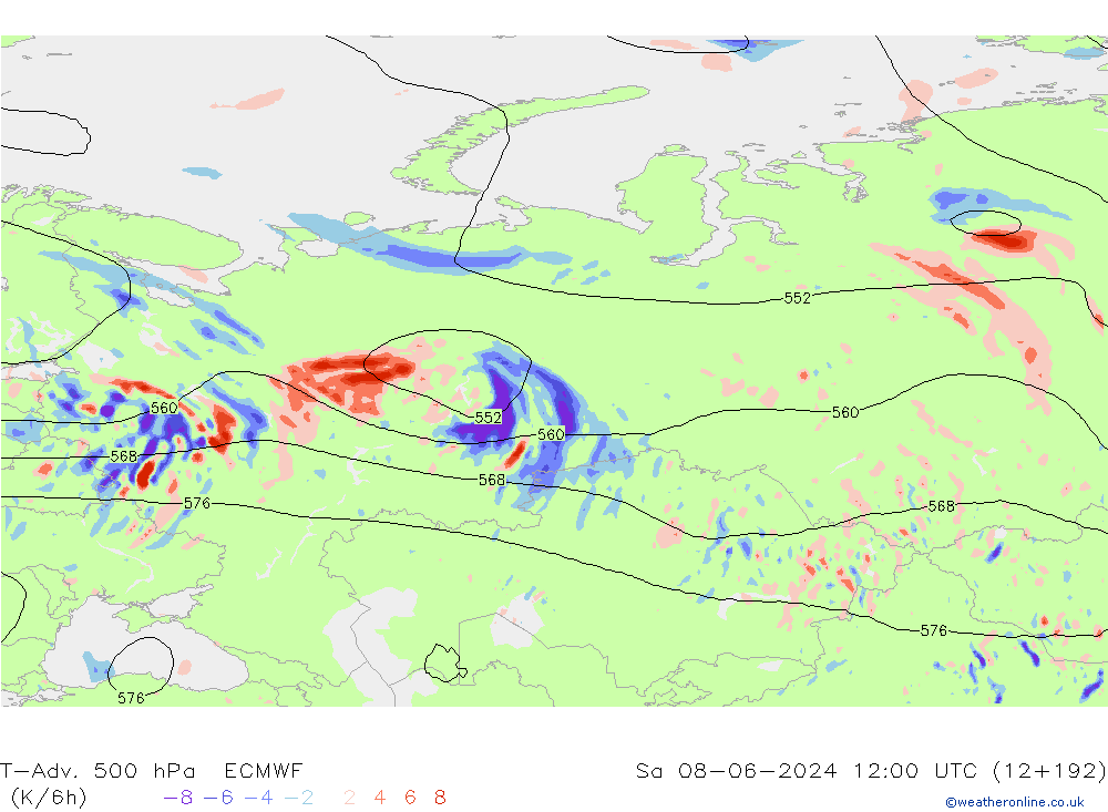 T-Adv. 500 hPa ECMWF so. 08.06.2024 12 UTC