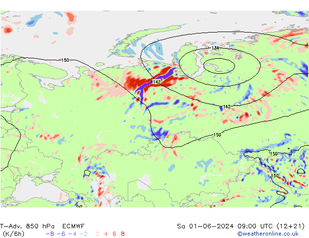 T-Adv. 850 hPa ECMWF Sa 01.06.2024 09 UTC