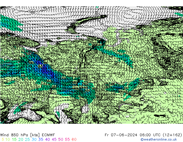 ветер 850 гПа ECMWF пт 07.06.2024 06 UTC