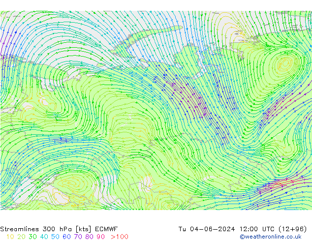 Línea de corriente 300 hPa ECMWF mar 04.06.2024 12 UTC