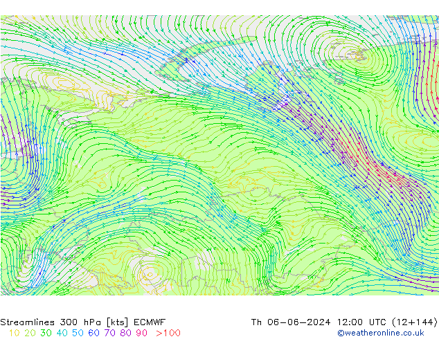 Streamlines 300 hPa ECMWF Th 06.06.2024 12 UTC