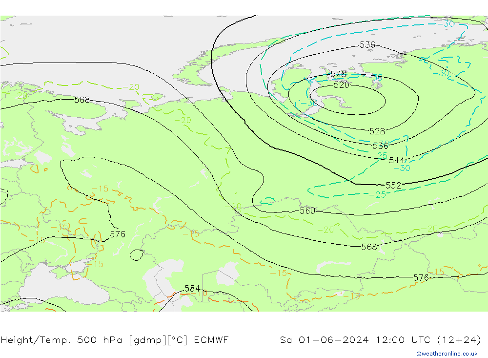 Z500/Rain (+SLP)/Z850 ECMWF  01.06.2024 12 UTC