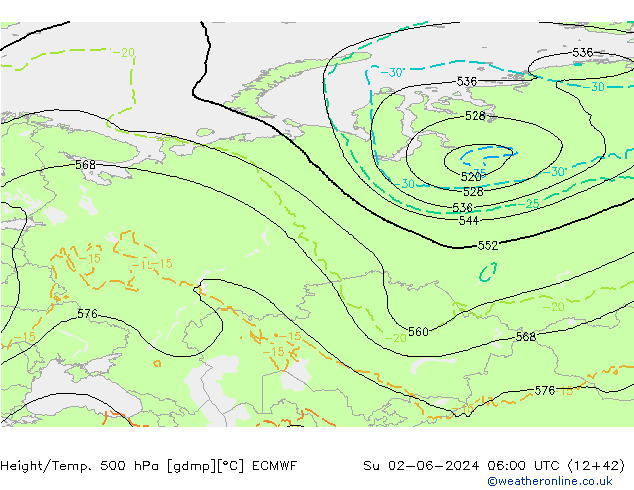 Z500/Rain (+SLP)/Z850 ECMWF dom 02.06.2024 06 UTC