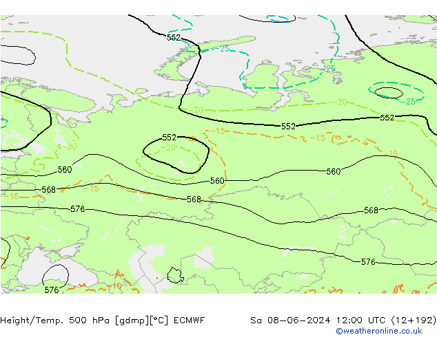 Z500/Rain (+SLP)/Z850 ECMWF so. 08.06.2024 12 UTC