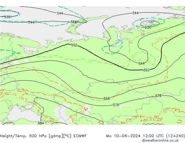 Z500/Yağmur (+YB)/Z850 ECMWF Pzt 10.06.2024 12 UTC