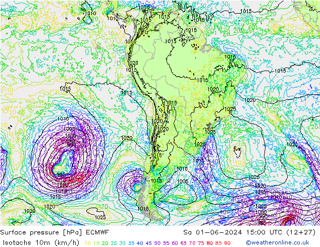 Isotachs (kph) ECMWF Sáb 01.06.2024 15 UTC