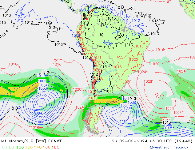 Jet stream ECMWF Dom 02.06.2024 06 UTC