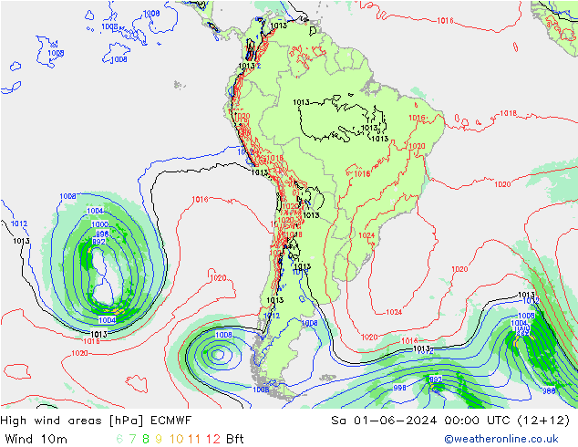 yüksek rüzgarlı alanlar ECMWF Cts 01.06.2024 00 UTC