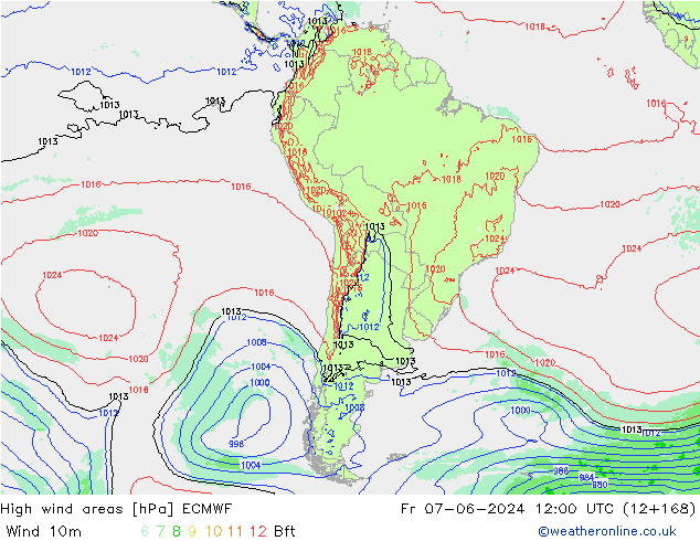 High wind areas ECMWF ven 07.06.2024 12 UTC