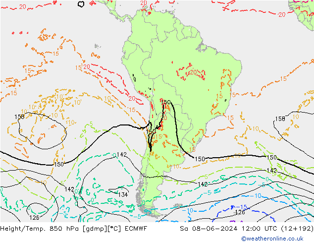 Z500/Rain (+SLP)/Z850 ECMWF Sáb 08.06.2024 12 UTC