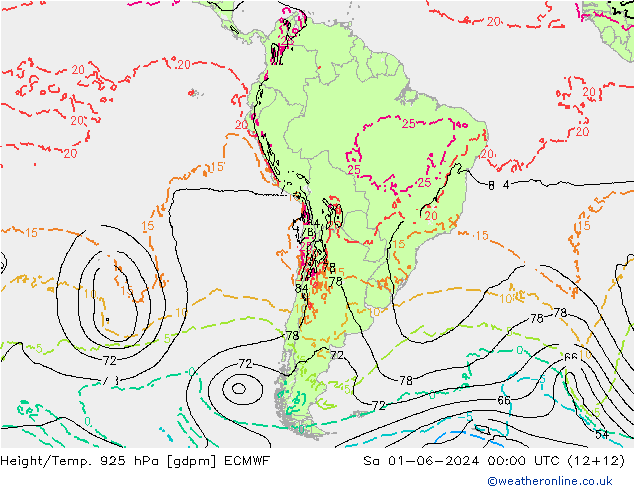 Height/Temp. 925 hPa ECMWF so. 01.06.2024 00 UTC