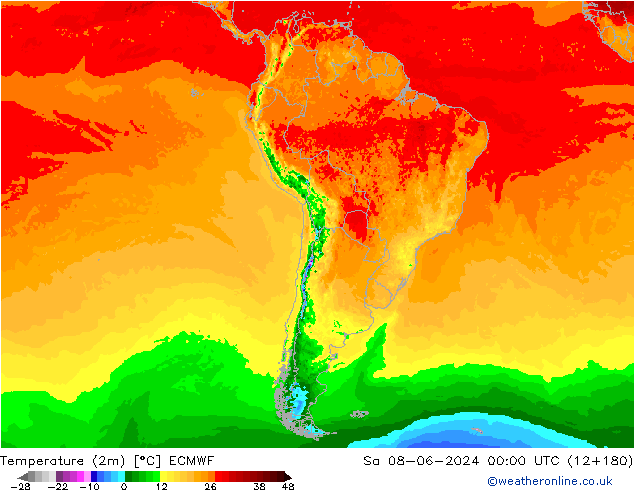 température (2m) ECMWF sam 08.06.2024 00 UTC