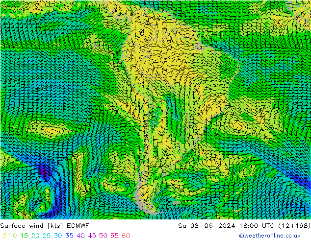 Wind 10 m ECMWF za 08.06.2024 18 UTC
