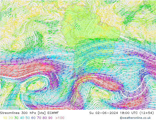 Linia prądu 300 hPa ECMWF nie. 02.06.2024 18 UTC