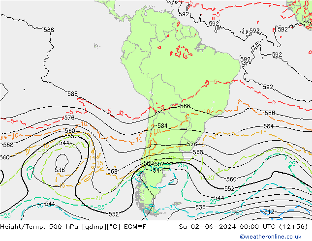 Z500/Rain (+SLP)/Z850 ECMWF Dom 02.06.2024 00 UTC