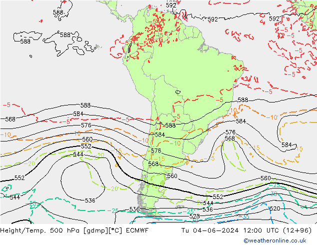 Z500/Rain (+SLP)/Z850 ECMWF wto. 04.06.2024 12 UTC