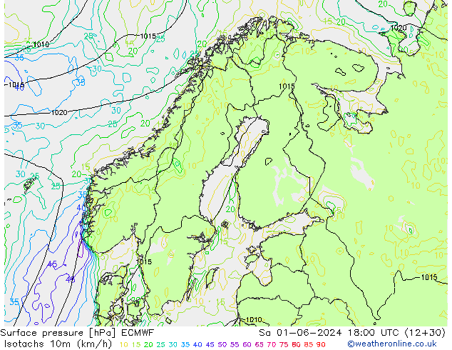 Isotachs (kph) ECMWF  01.06.2024 18 UTC