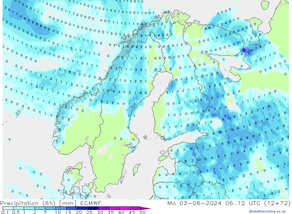 Z500/Rain (+SLP)/Z850 ECMWF lun 03.06.2024 12 UTC