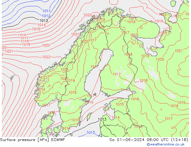 Surface pressure ECMWF Sa 01.06.2024 06 UTC