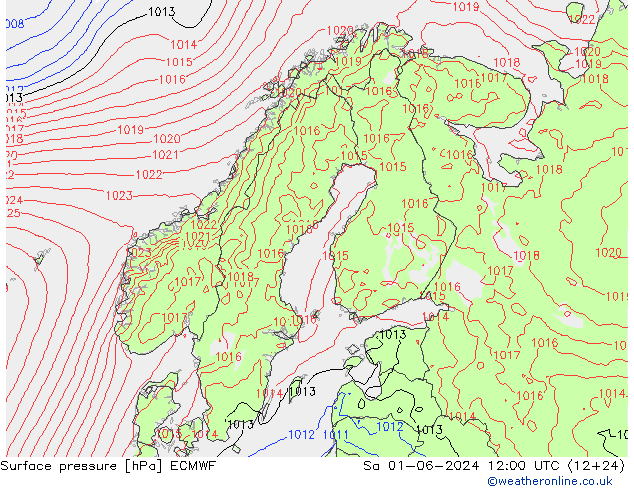 Pressione al suolo ECMWF sab 01.06.2024 12 UTC