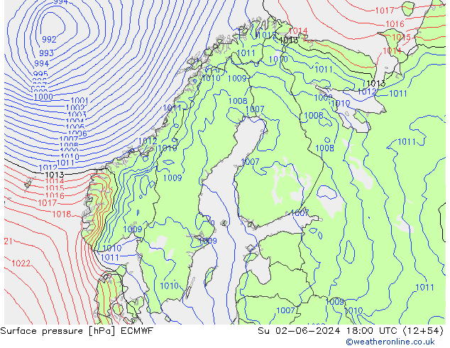 Yer basıncı ECMWF Paz 02.06.2024 18 UTC