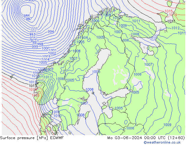 Pressione al suolo ECMWF lun 03.06.2024 00 UTC