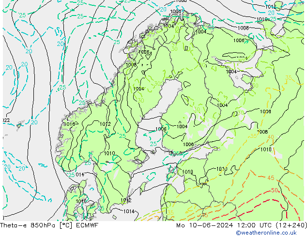 Theta-e 850hPa ECMWF lun 10.06.2024 12 UTC