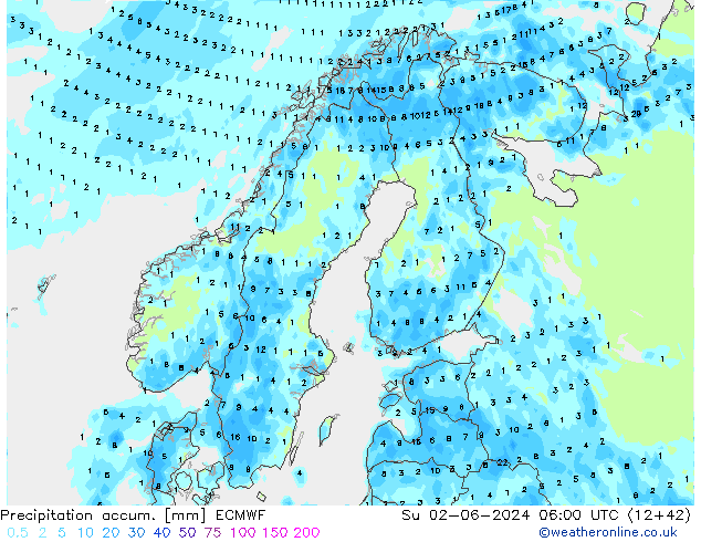 Precipitation accum. ECMWF Ne 02.06.2024 06 UTC