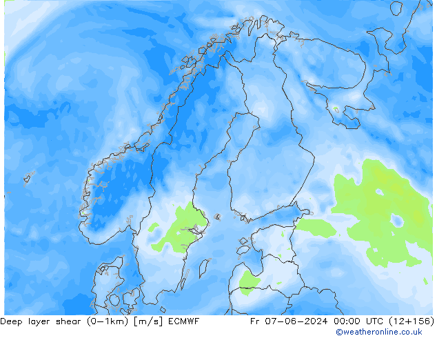 Deep layer shear (0-1km) ECMWF Fr 07.06.2024 00 UTC
