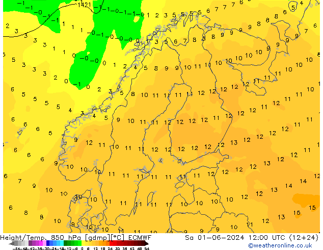 Z500/Rain (+SLP)/Z850 ECMWF sab 01.06.2024 12 UTC