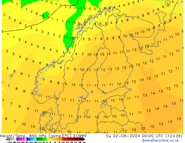 Z500/Rain (+SLP)/Z850 ECMWF Dom 02.06.2024 00 UTC