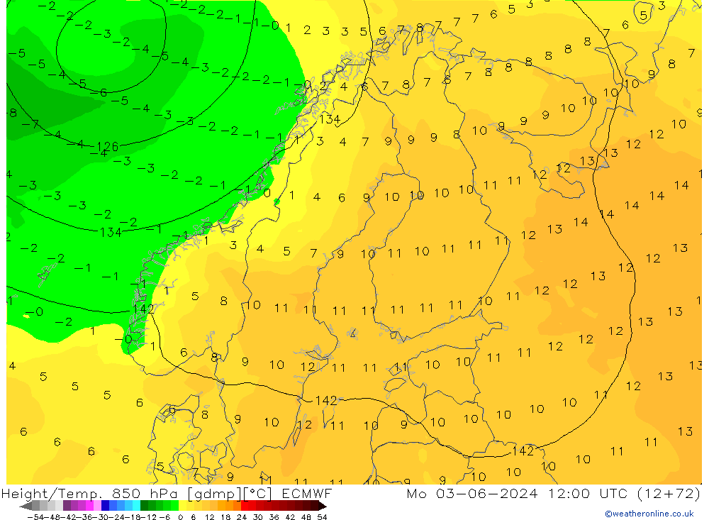 Z500/Rain (+SLP)/Z850 ECMWF lun 03.06.2024 12 UTC