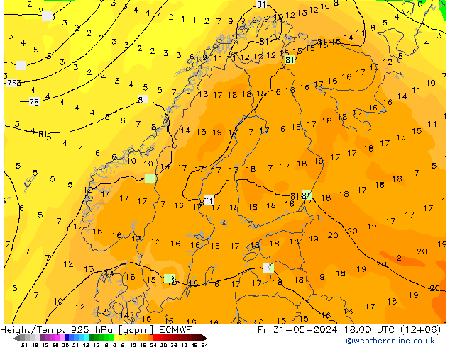 Height/Temp. 925 hPa ECMWF Fr 31.05.2024 18 UTC