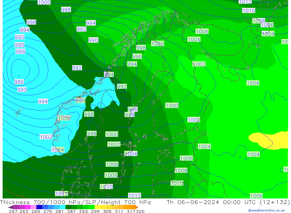 Thck 700-1000 hPa ECMWF  06.06.2024 00 UTC