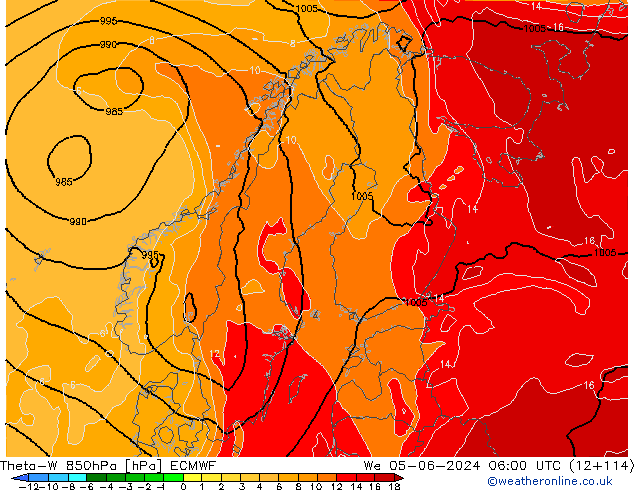 Theta-W 850hPa ECMWF mer 05.06.2024 06 UTC