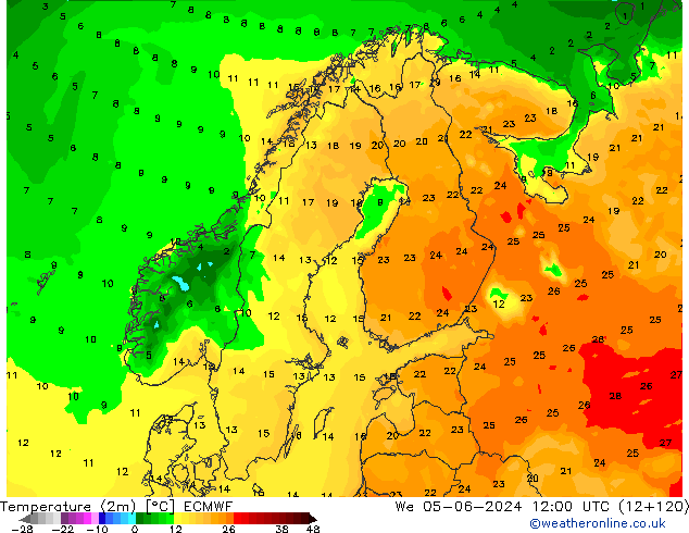 Temperature (2m) ECMWF We 05.06.2024 12 UTC